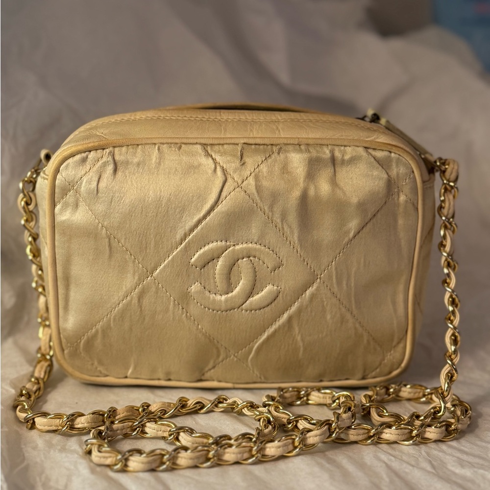 Chanel Vintage Quilted Tassel Satin Camera Bag